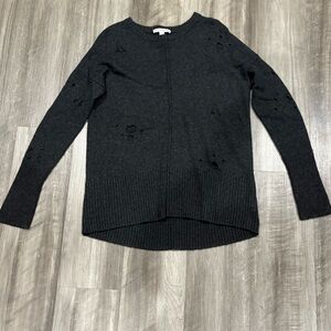 Autumn Cashmere Distressed Gray Sweater Women’s S – Ribbed Hem Italian Yarn Wool